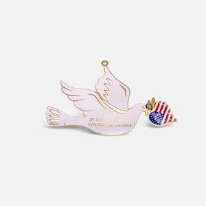 1987 Duchin White Dove Ornament With Patriotic Heart & "In God We Trust" Text